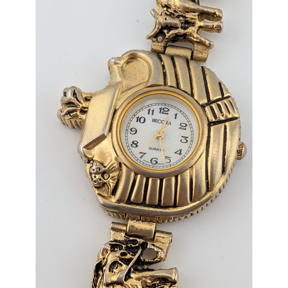 Becora Noah's Arc Watch Women 36mm Gold Animal Link 6.75" Band- New Battery